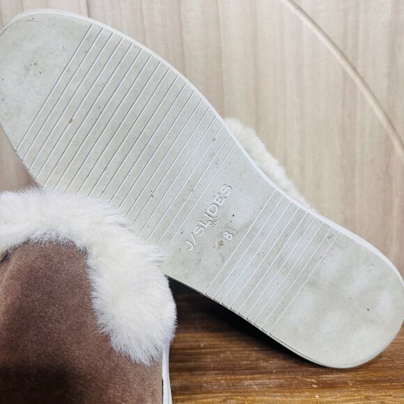 J/SLIDES Neel Taupe Faux Fur Trim Suede Slip On Sneakers 8.5 J Slides Platform - Picture 6 of 6